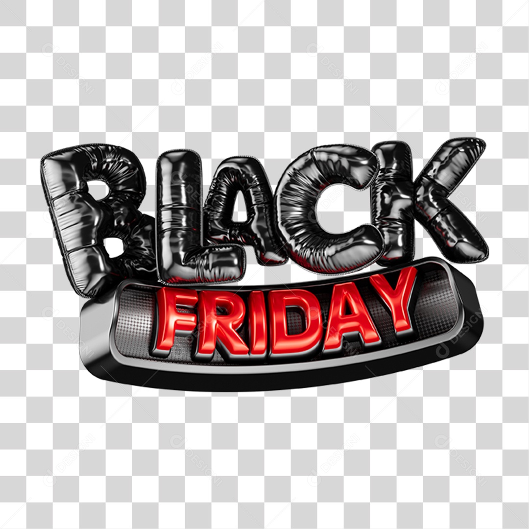 Logo Black Friday Metálico em Preto com Brilho 3D PNG Transparente