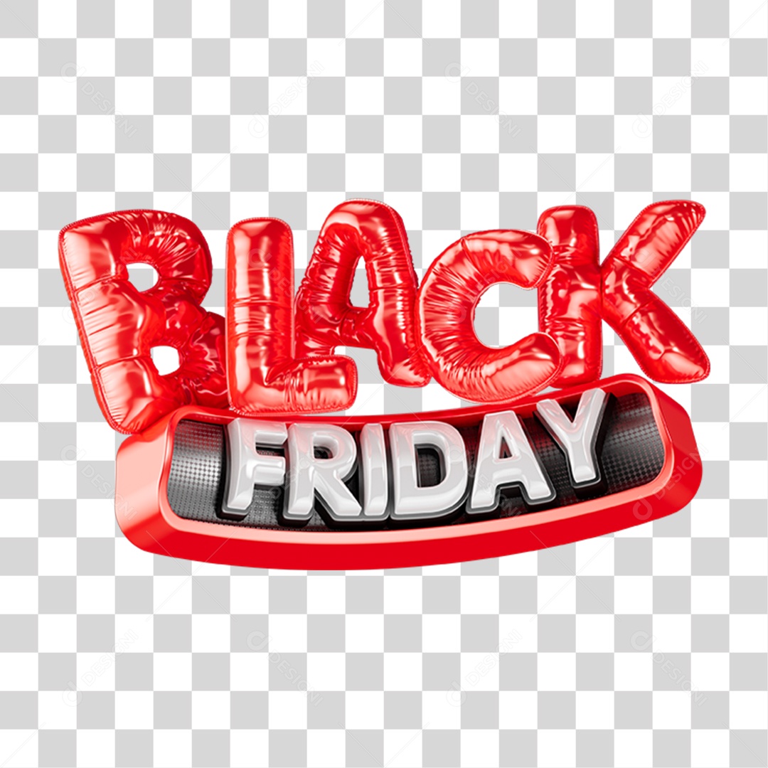Arte 3D Black Friday com Letras Vermelhas e Sombreamento Realista PNG Transparente