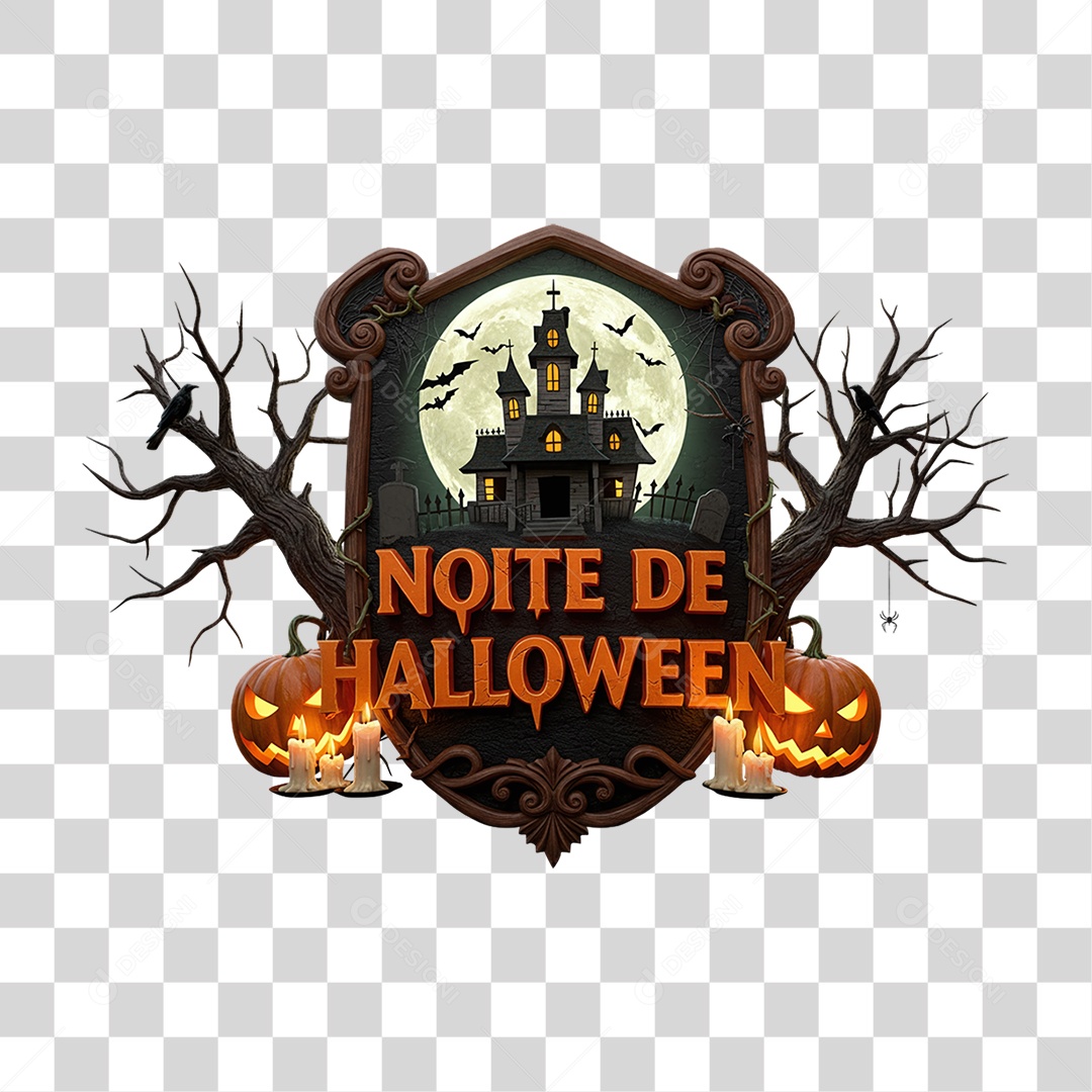 Selo 3D Noite de Halloween PNG Transparente