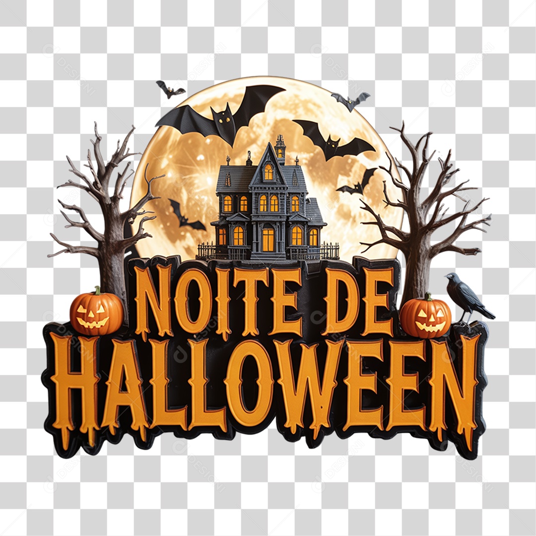 Selo 3D Noite de Halloween PNG Transparente