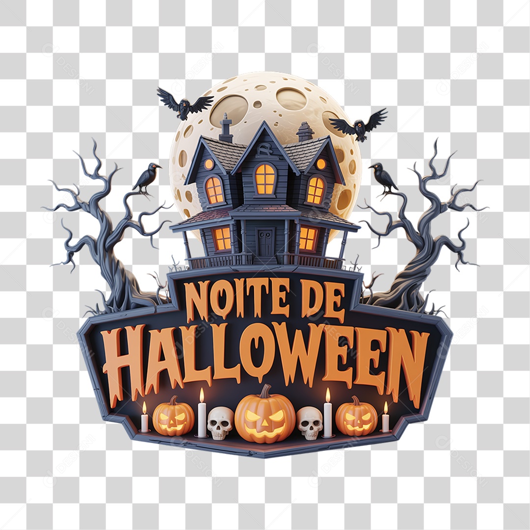 Selo 3D Noite de Halloween PNG Transparente