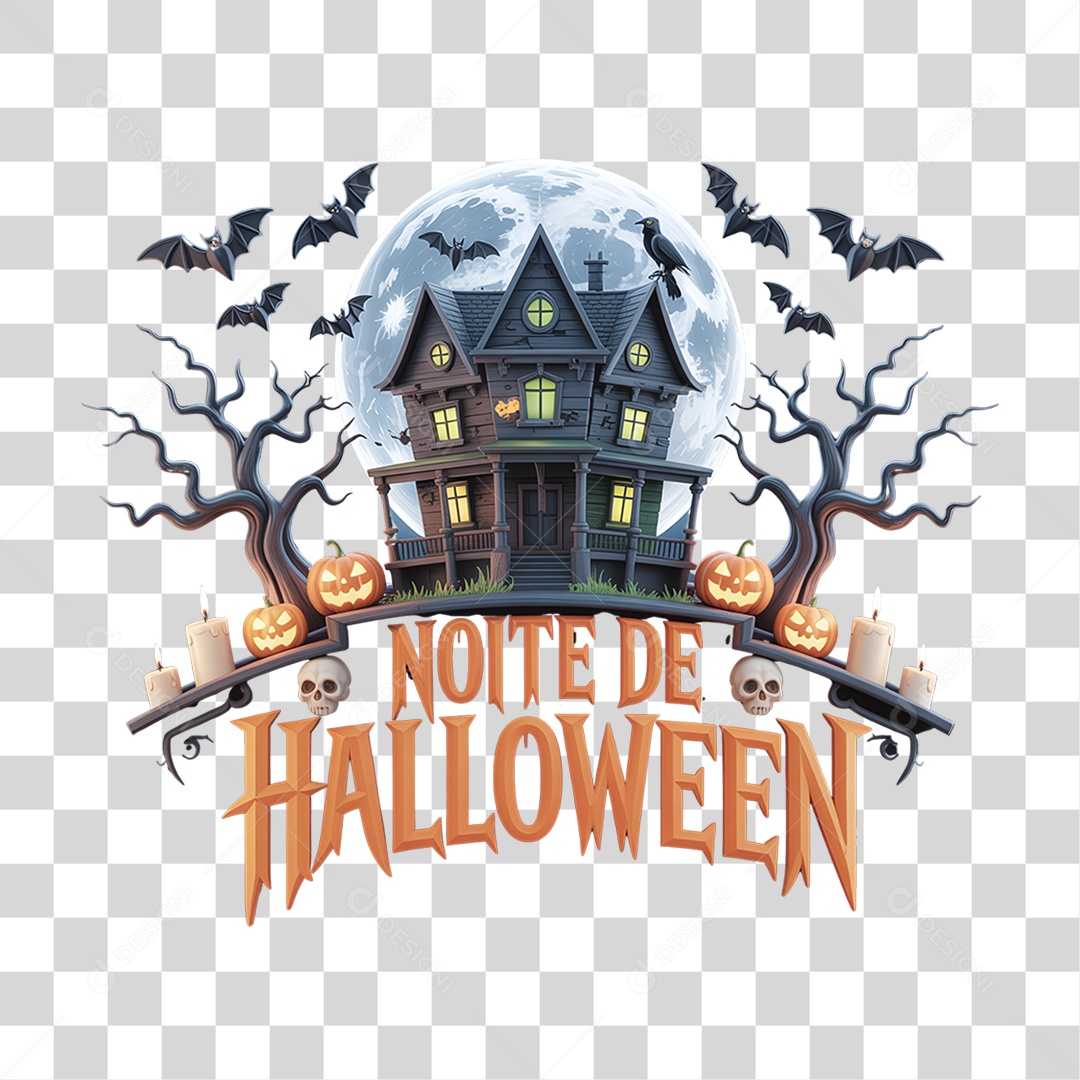 Selo 3D Noite de Halloween PNG Transparente