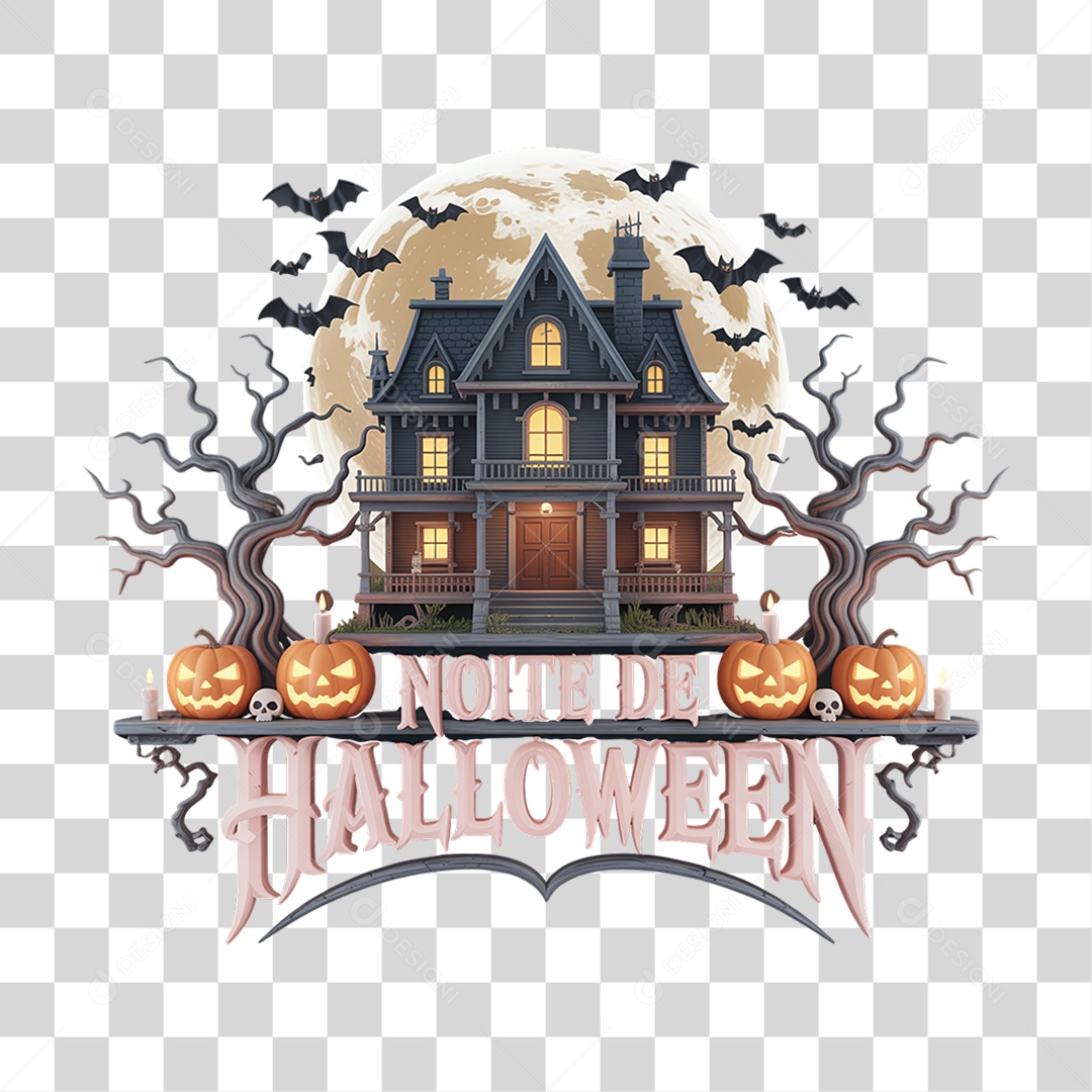 Selo 3D Noite de Halloween PNG Transparente