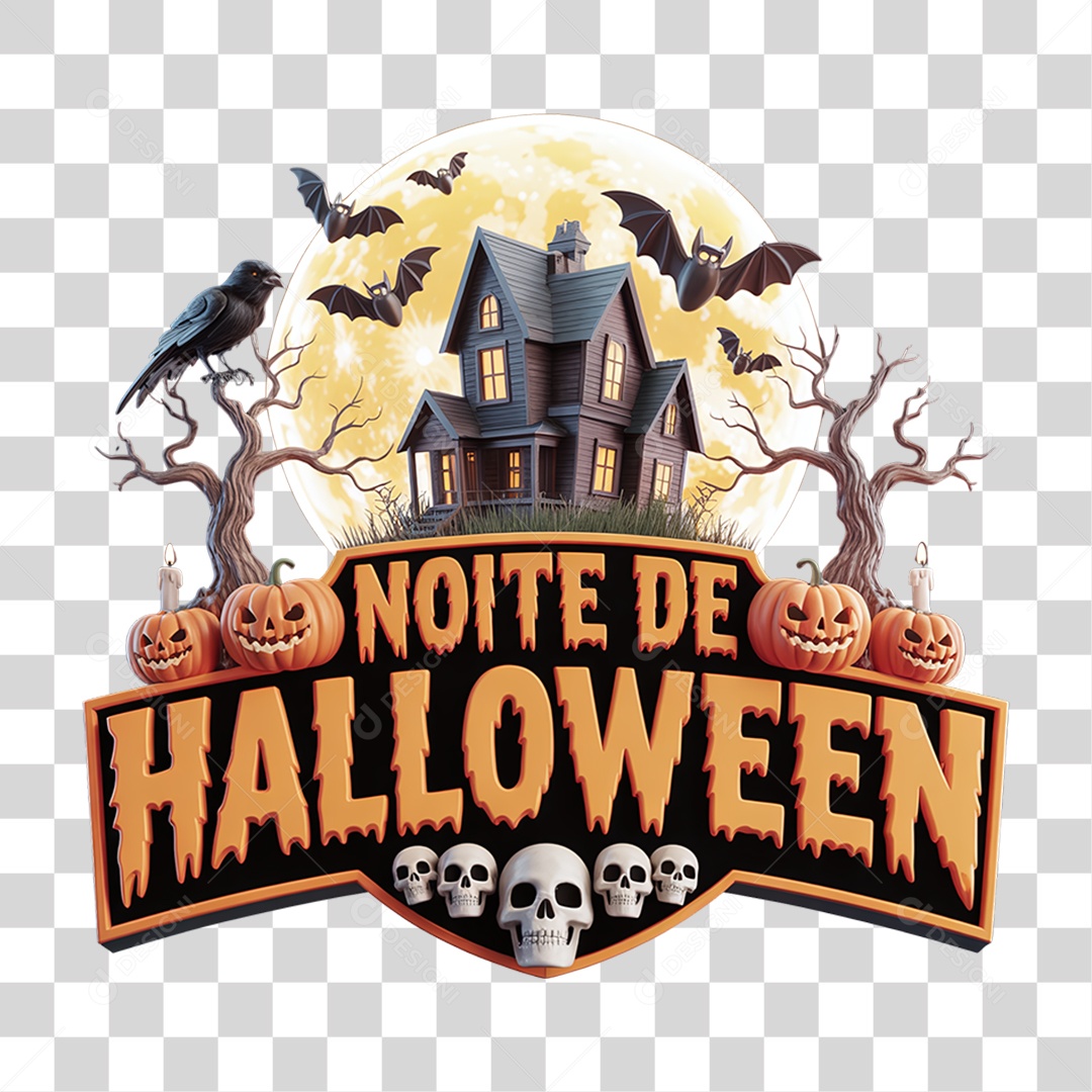 Selo 3D Noite de Halloween PNG Transparente