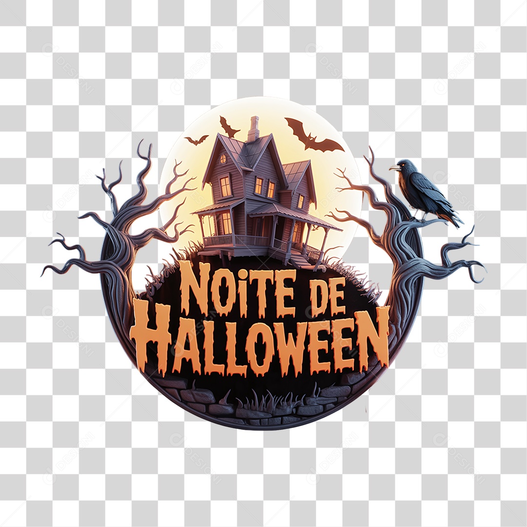 Selo 3D Noite de Halloween PNG Transparente