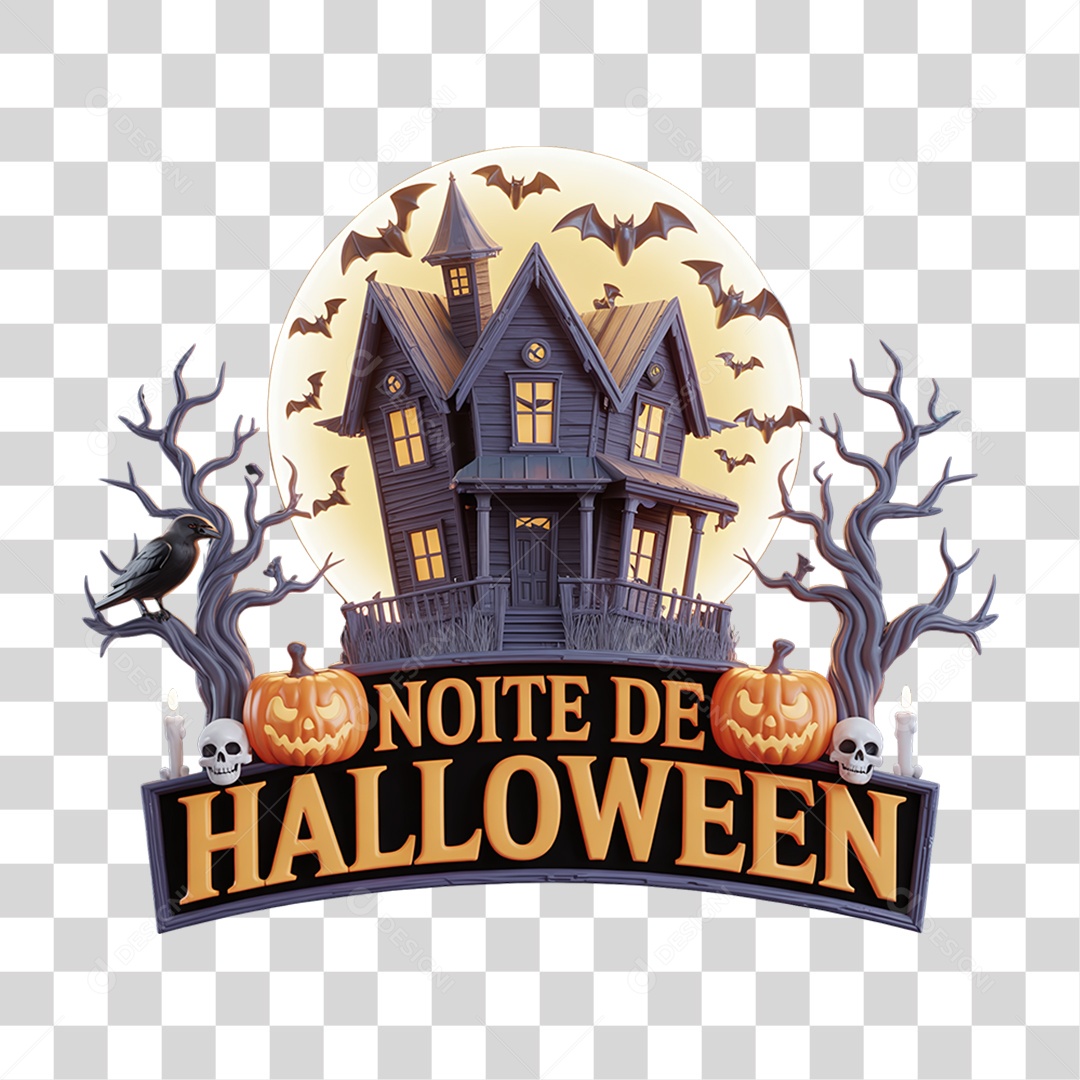 Selo 3D Noite de Halloween PNG Transparente