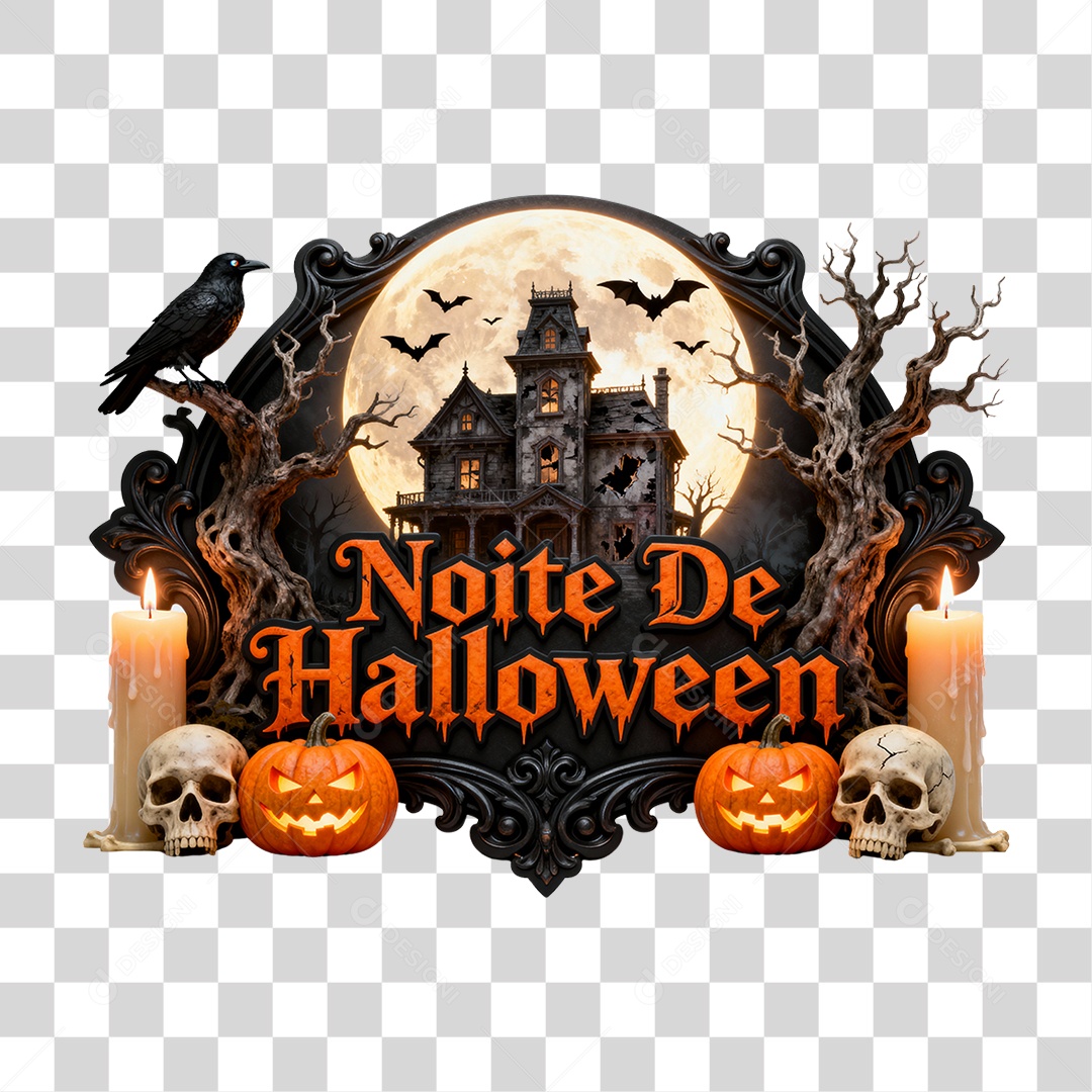Selo 3D Noite de Halloween PNG Transparente
