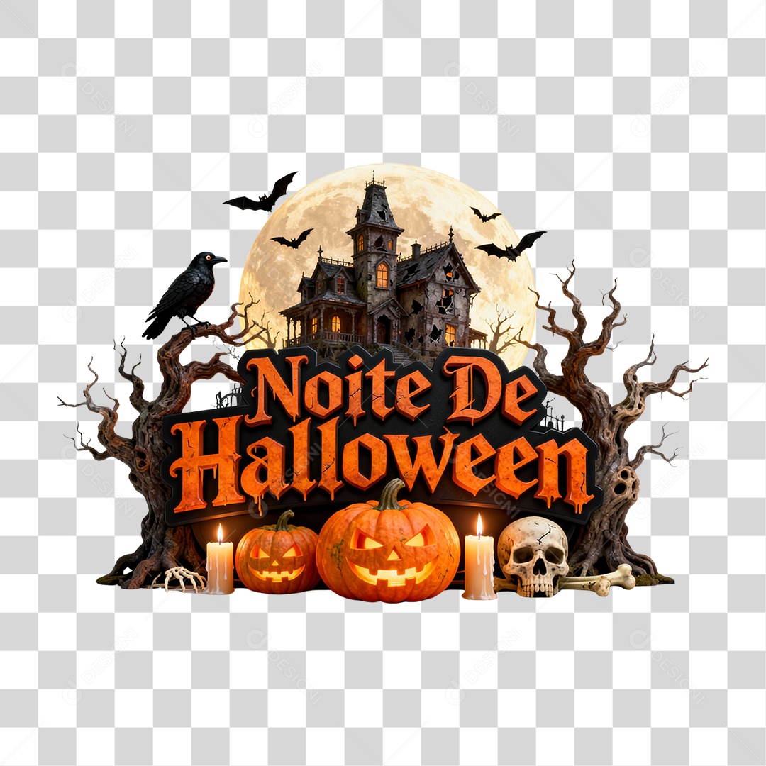 Selo 3D Noite de Halloween PNG Transparente