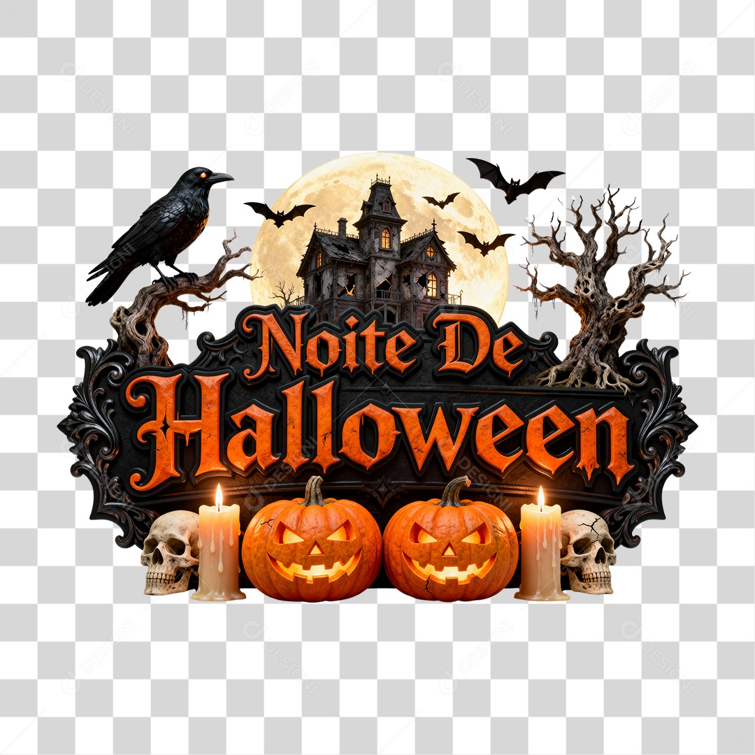 Selo 3D Noite de Halloween PNG Transparente