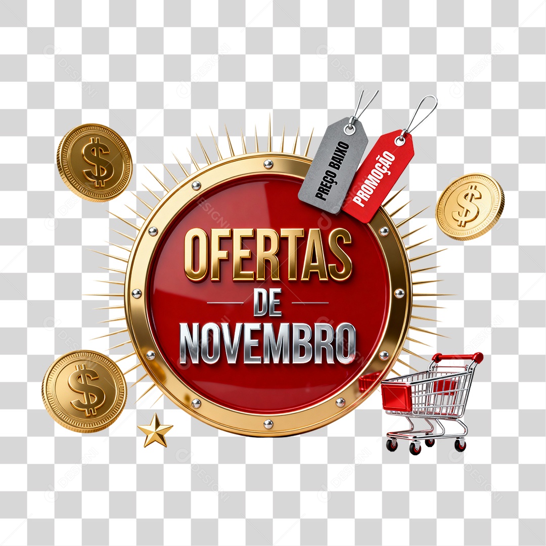 Selo 3D Ofertas de Novembro PNG Transparente