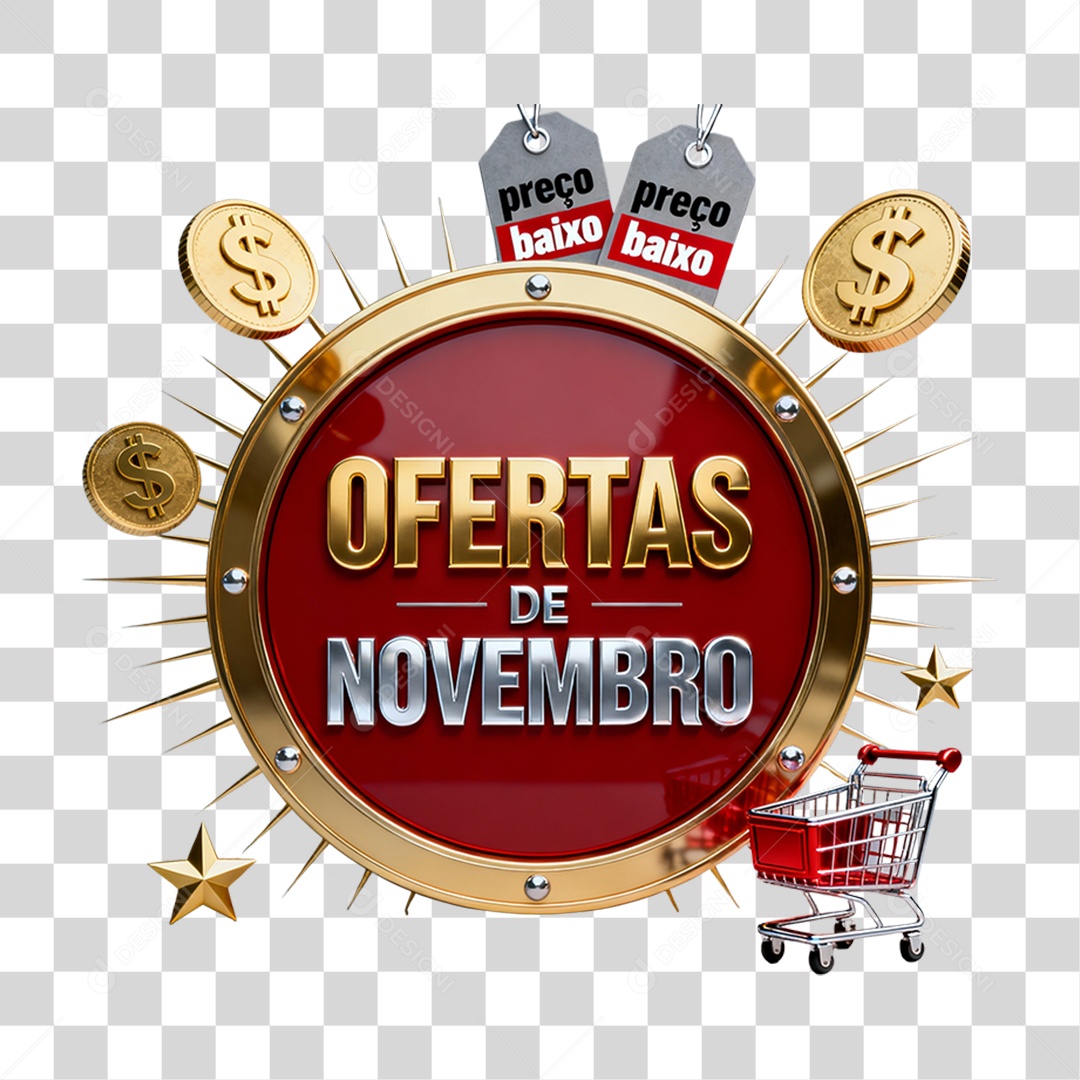 Selo 3D Ofertas de Novembro PNG Transparente