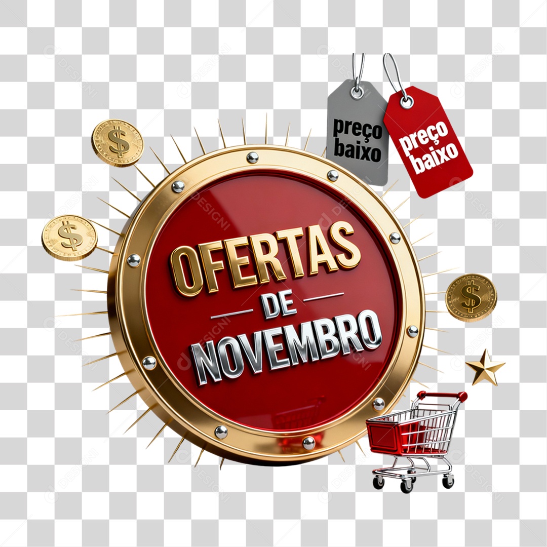 Selo 3D Ofertas de Novembro PNG Transparente