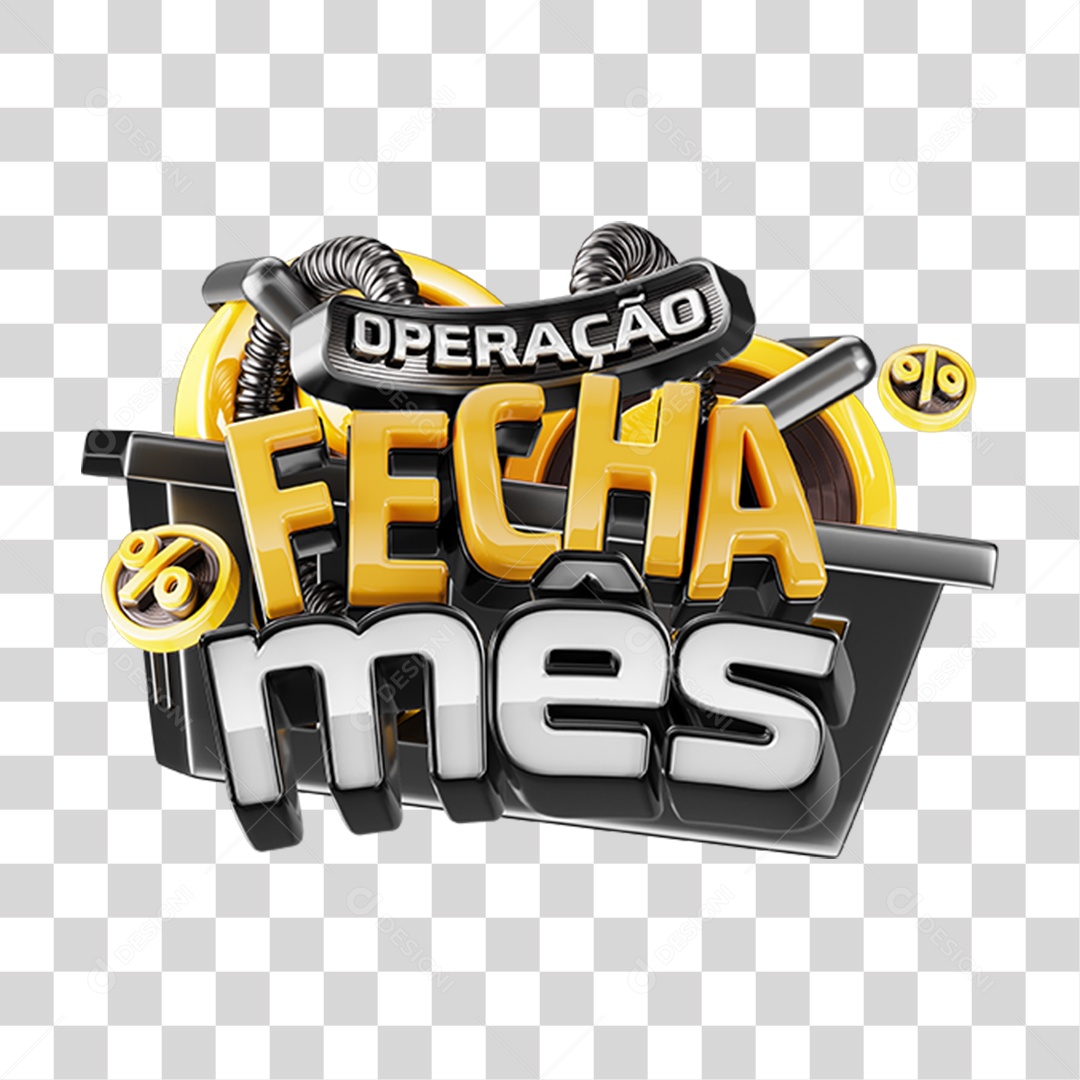 Logo Operação Fecha Mês Dourado com Estilo Tridimensional PNG Transparente