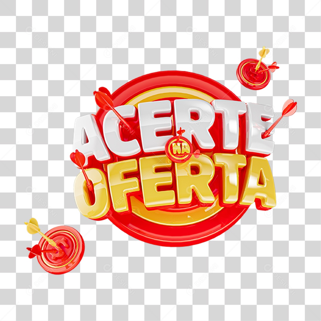 Arte Promocional Acerte na Oferta em Cor Vermelha com Detalhes 3D PNG Transparente