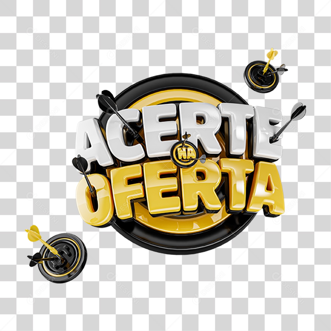 Design Promocional Acerte na Oferta com Efeito Dourado Tridimensional PNG Transparente