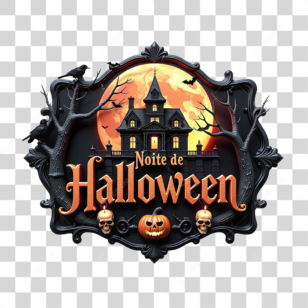 Selo 3D Noite de Halloween PNG Transparente