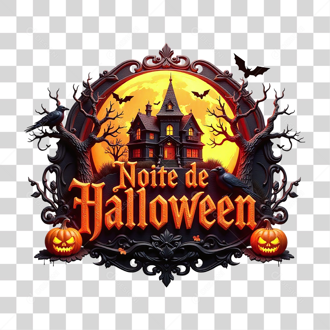 Selo 3D Noite de Halloween PNG Transparente