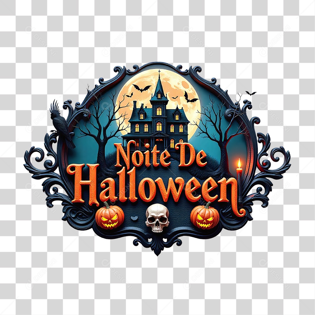 Selo 3D Noite de Halloween PNG Transparente