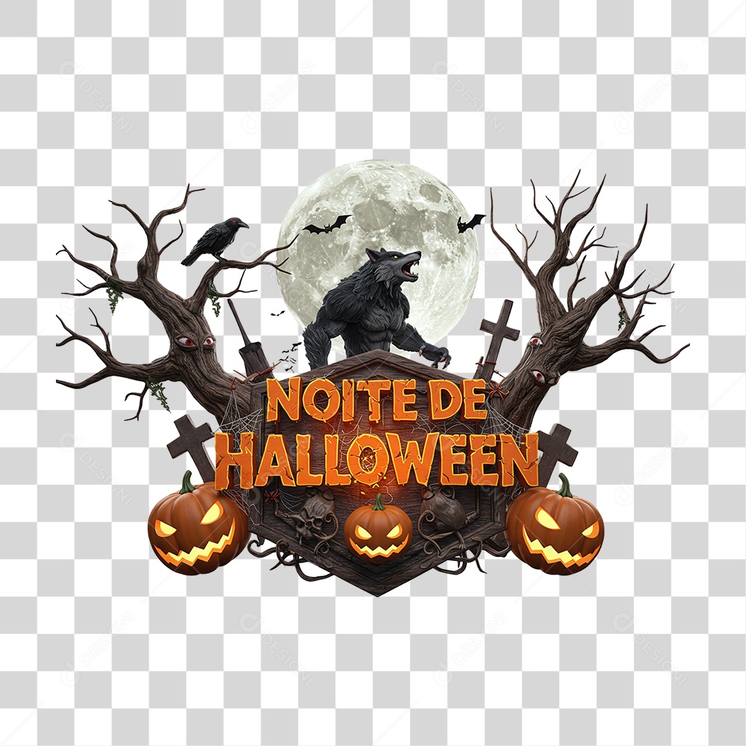 Selo 3D Noite de Halloween PNG Transparente