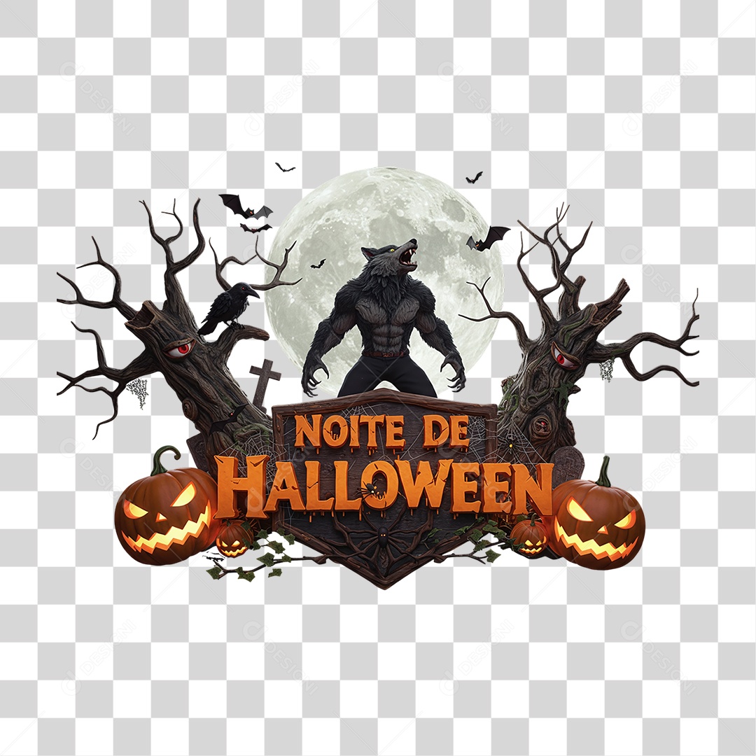 Selo 3D Noite de Halloween PNG Transparente