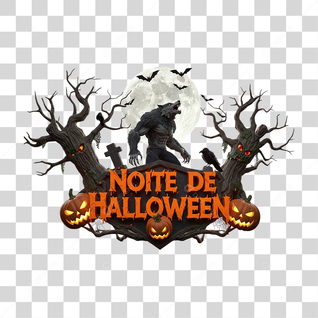 Selo 3D Noite de Halloween PNG Transparente