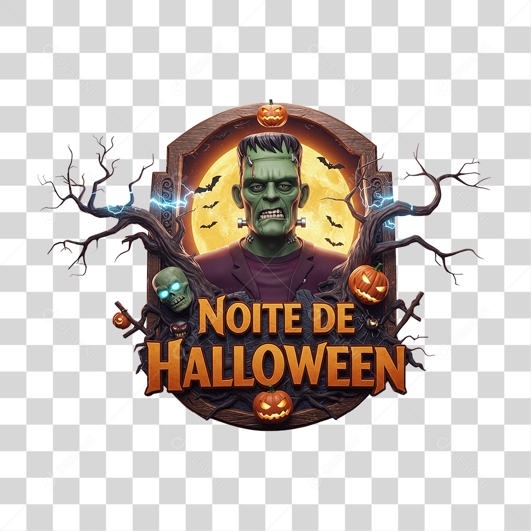 Selo 3D Noite de Halloween PNG Transparente
