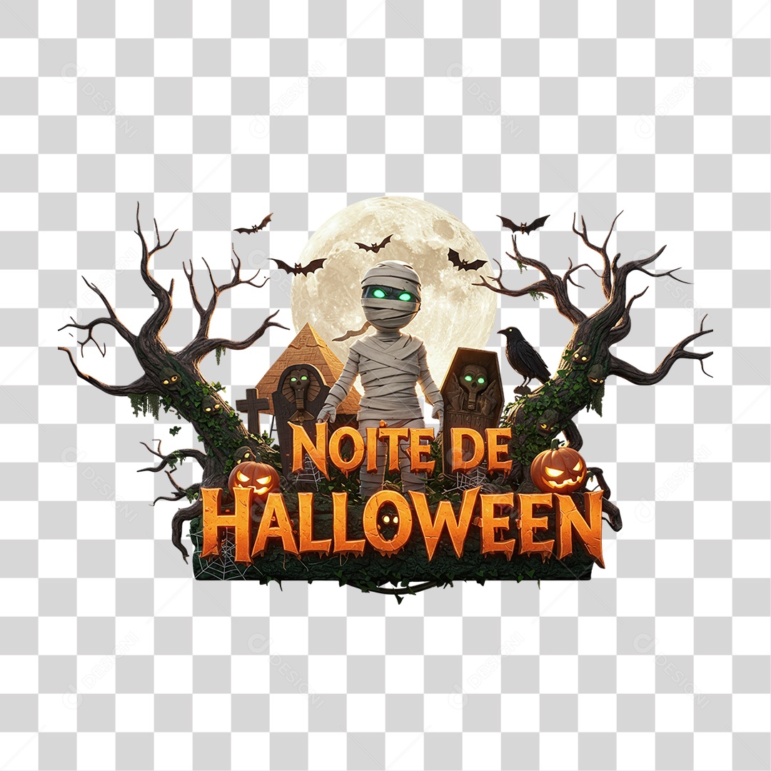 Selo 3D Noite de Halloween PNG Transparente