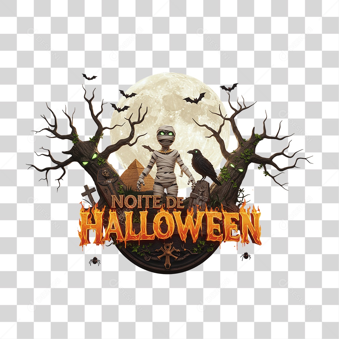 Selo 3D Noite de Halloween PNG Transparente