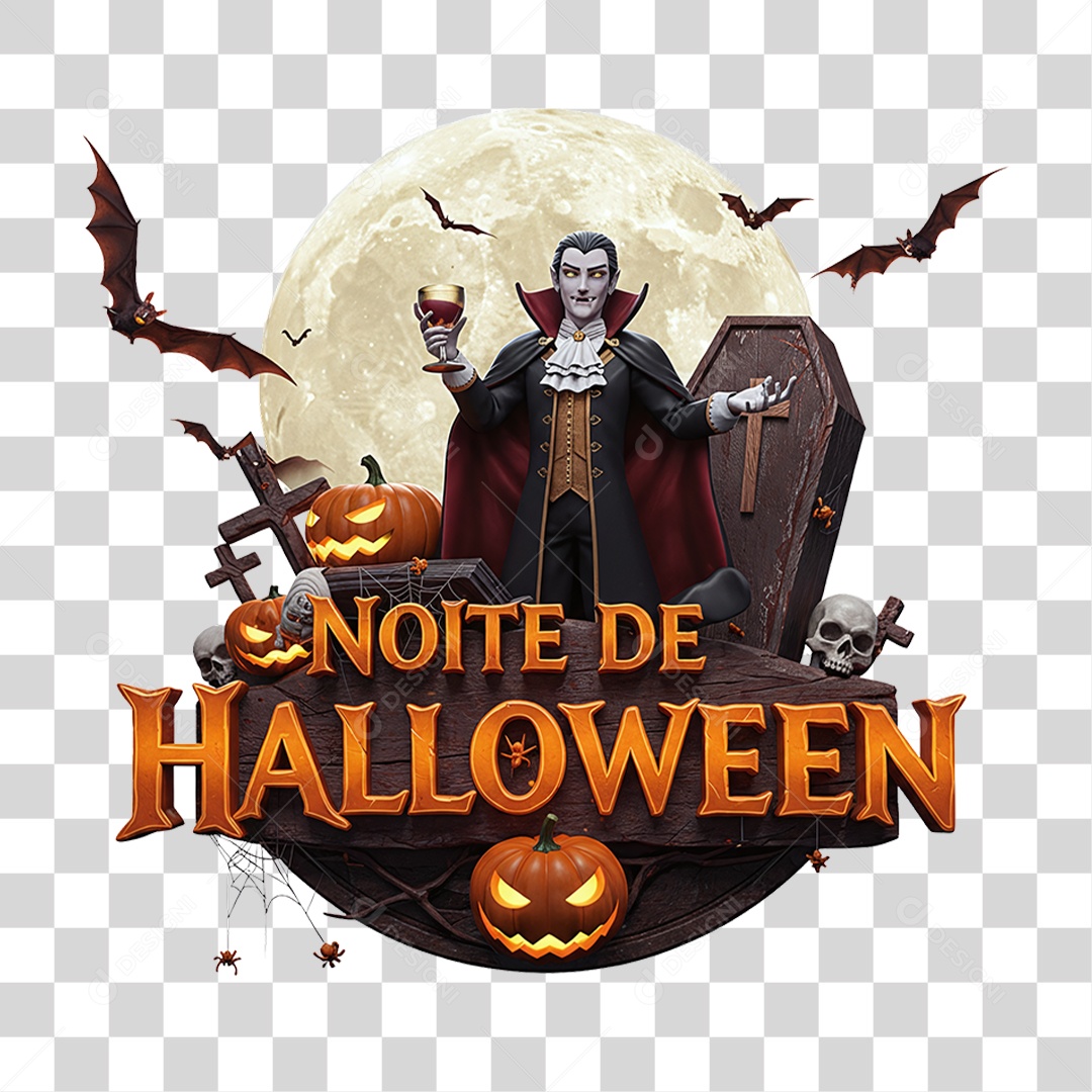 Selo 3D Noite de Halloween PNG Transparente