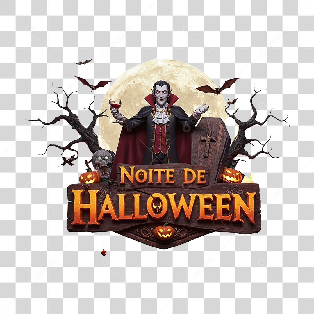 Selo 3D Noite de Halloween PNG Transparente