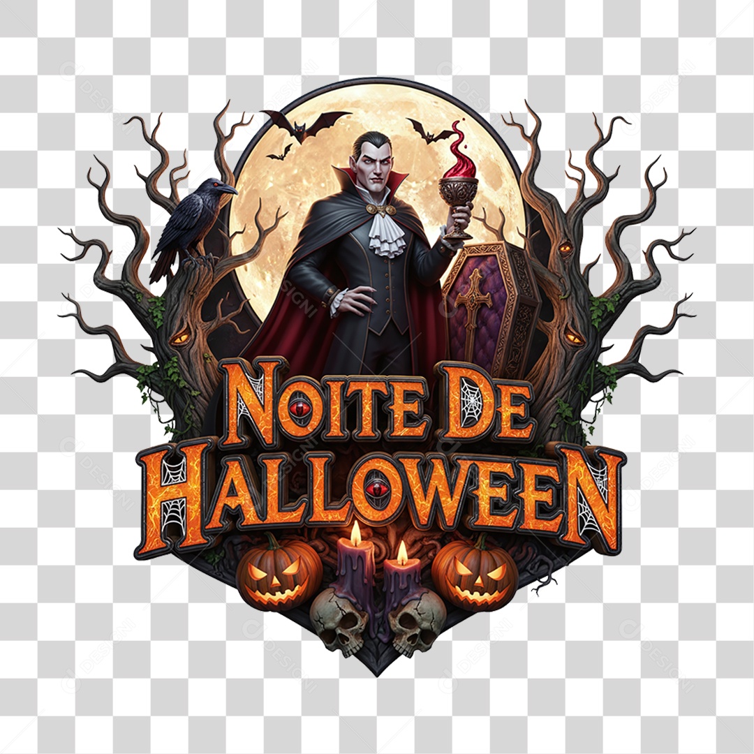 Selo 3D Noite de Halloween PNG Transparente