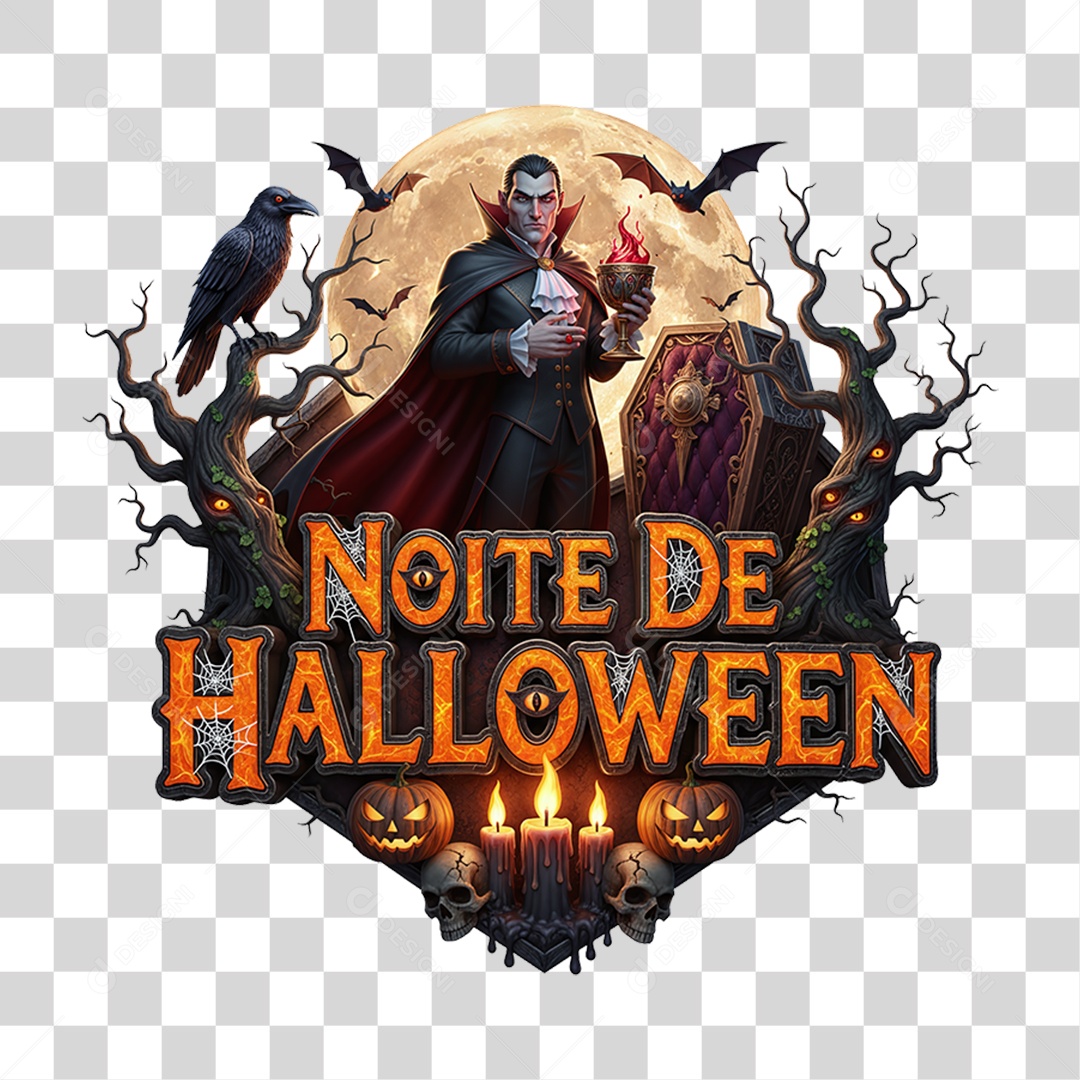 Selo 3D Noite de Halloween PNG Transparente