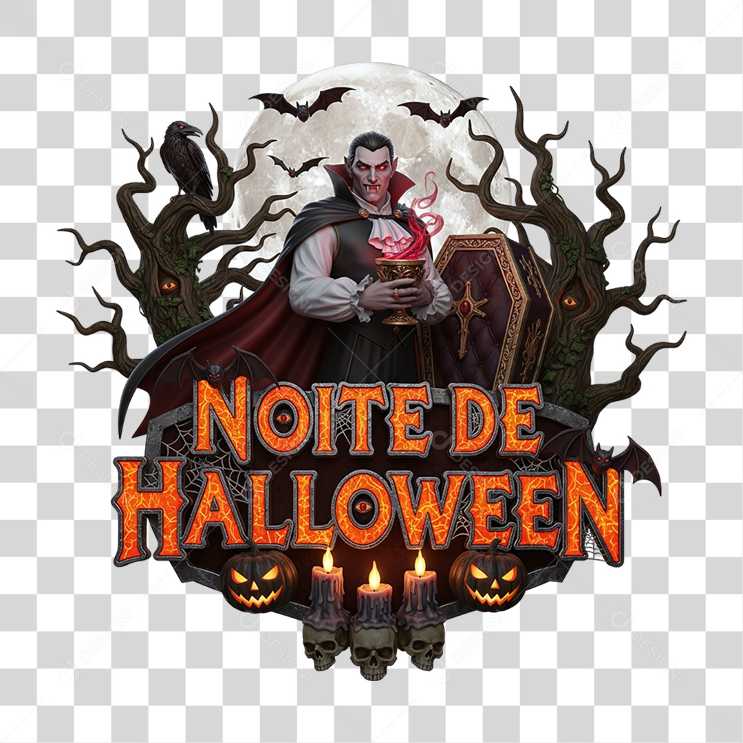 Selo 3D Noite de Halloween PNG Transparente