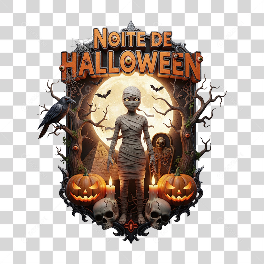 Selo 3D Noite de Halloween PNG Transparente