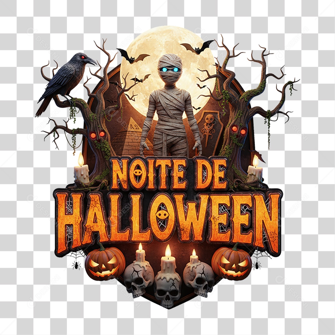 Selo 3D Noite de Halloween PNG Transparente