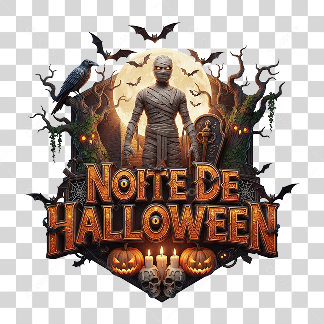 Selo 3D Noite de Halloween PNG Transparente