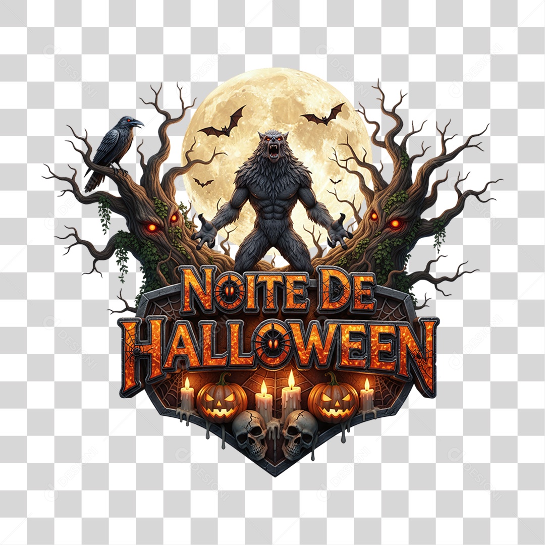 Selo 3D Noite de Halloween PNG Transparente