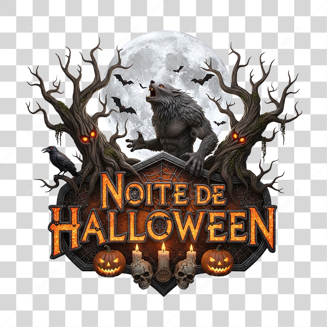 Selo 3D Noite de Halloween PNG Transparente