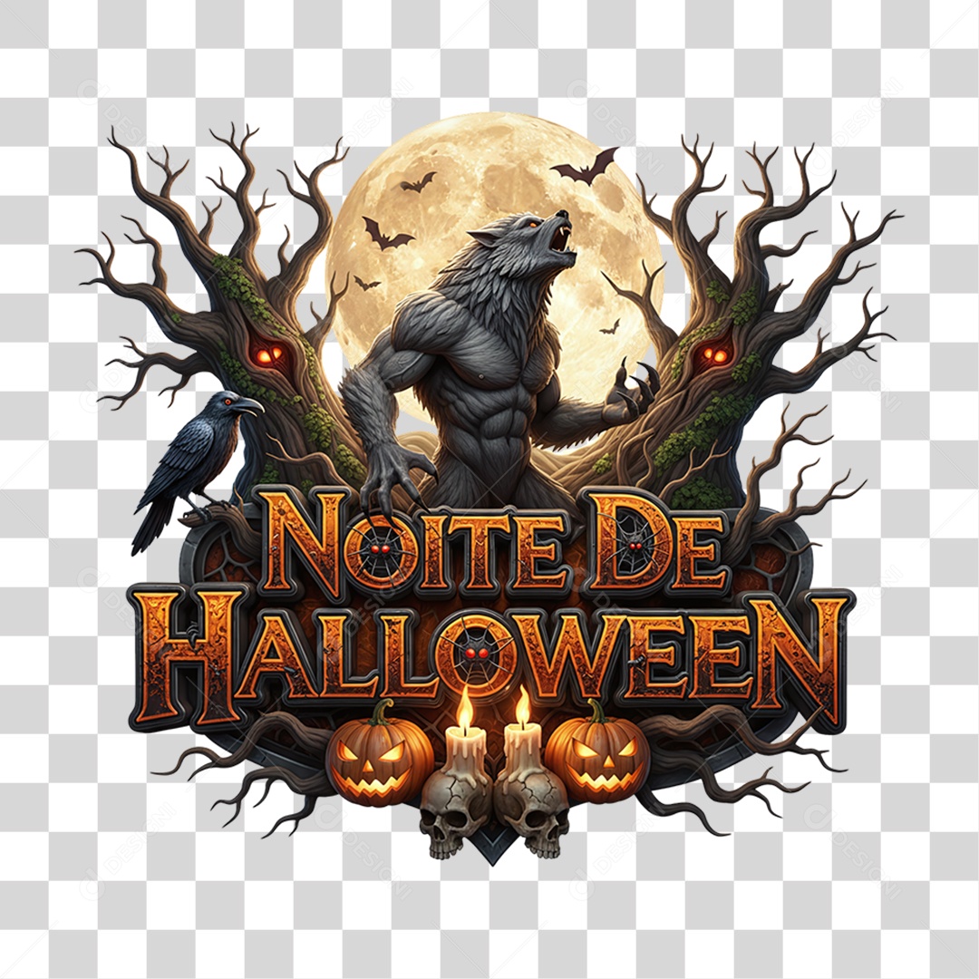 Selo 3D Noite de Halloween PNG Transparente