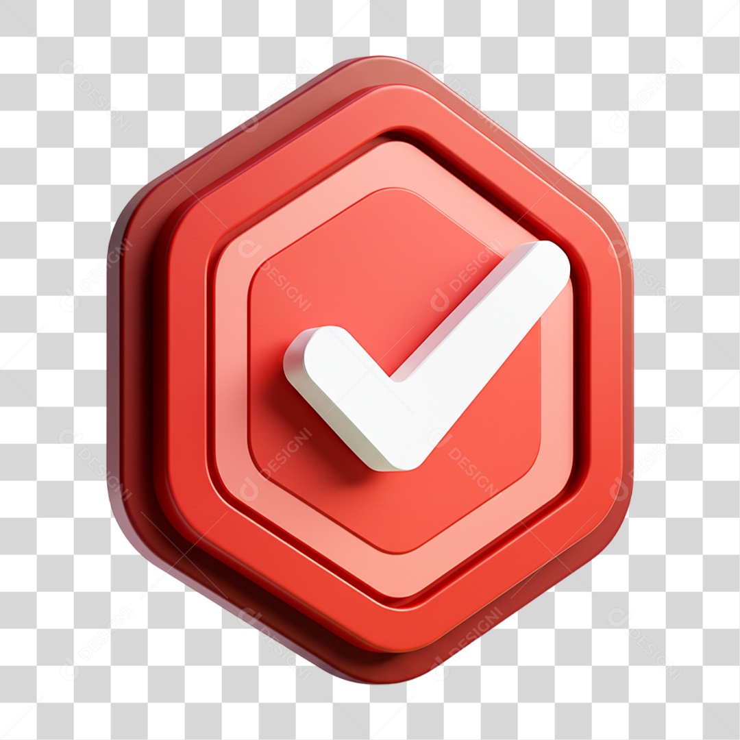 Botão de Aprovado ou Verificado Vermelho e Branco Elemento 3D PNG Transparente