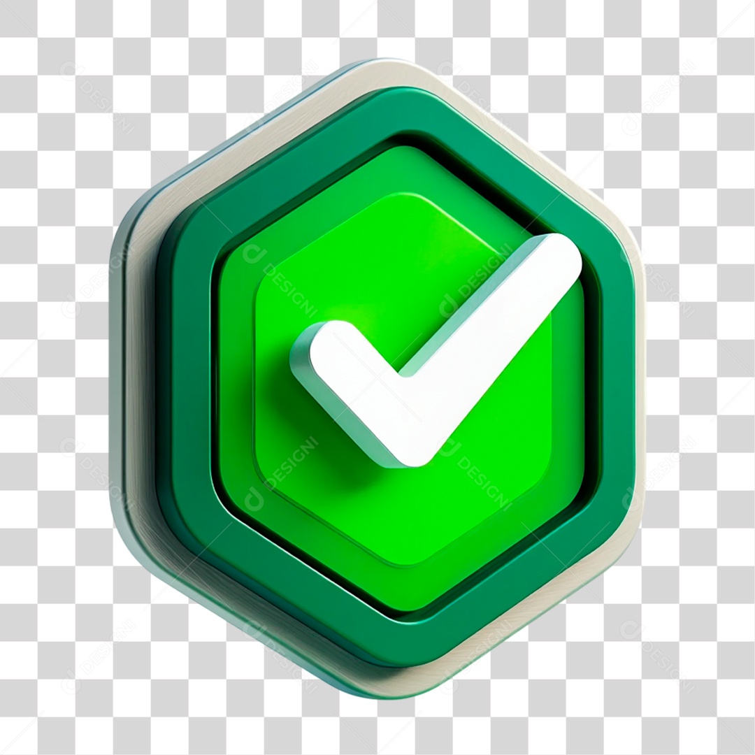 Botão de Aprovado ou Verificado Verde e Branco Elemento 3D PNG Transparente