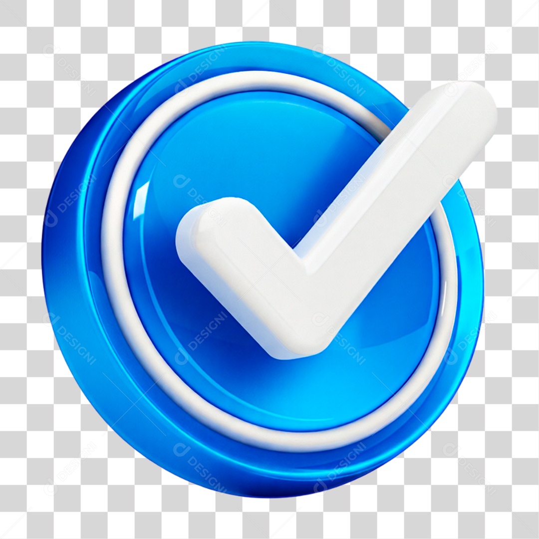 Botão de Aprovado ou Verificado Azul e Branco Elemento 3D PNG Transparente