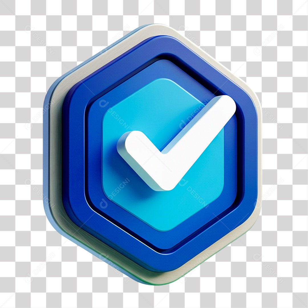 Botão de Aprovado ou Verificado Azul e Branco Elemento 3D PNG Transparente
