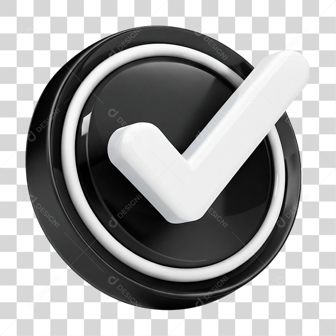 Botão de Aprovado ou Verificado Preto e Branco Elemento 3D PNG Transparente