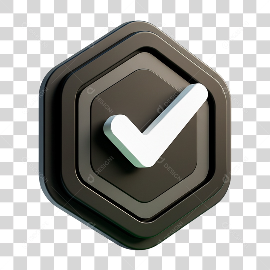 Botão de Aprovado ou Verificado Preto e Branco Elemento 3D PNG Transparente