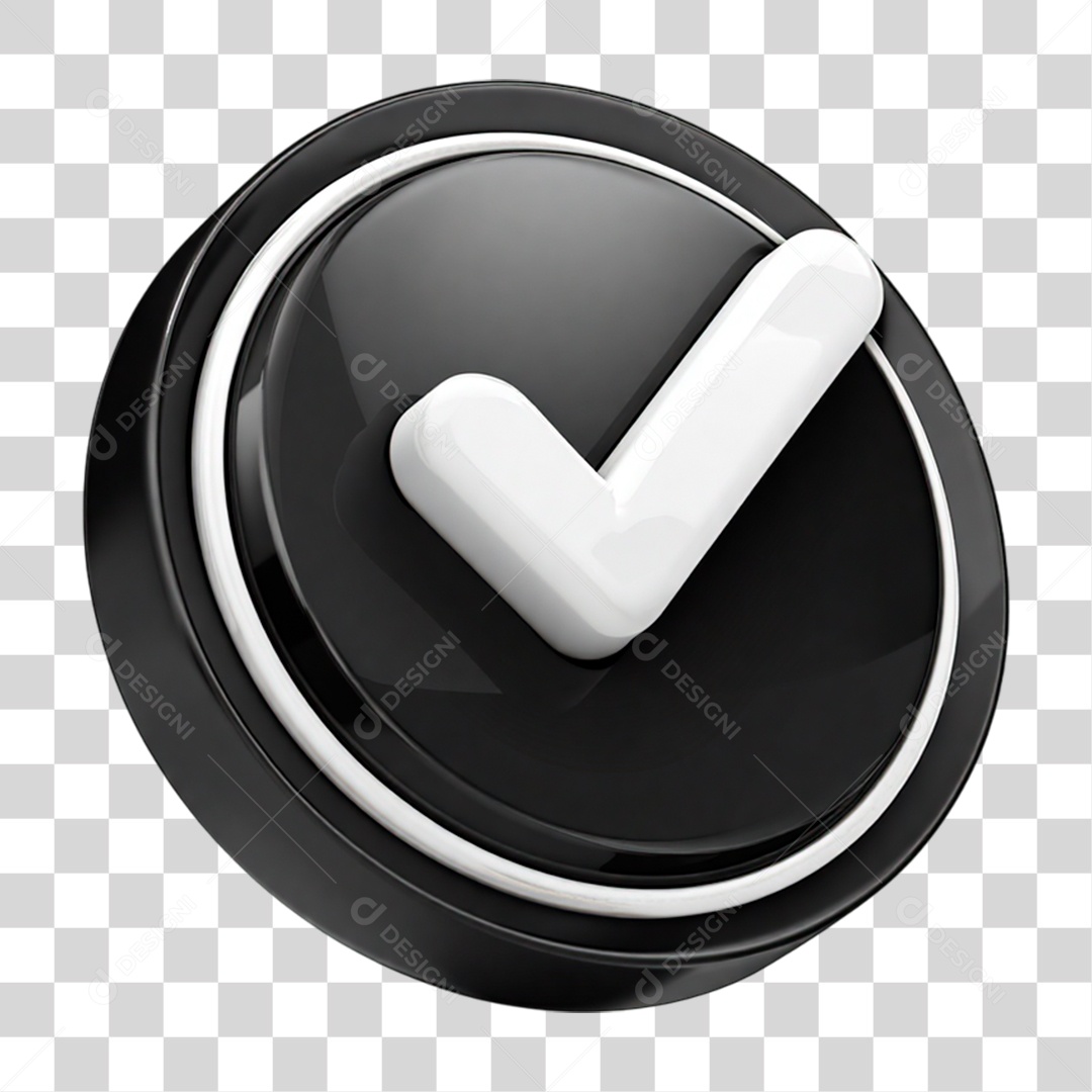 Botão de Aprovado ou Verificado Preto e Branco Elemento 3D PNG Transparente