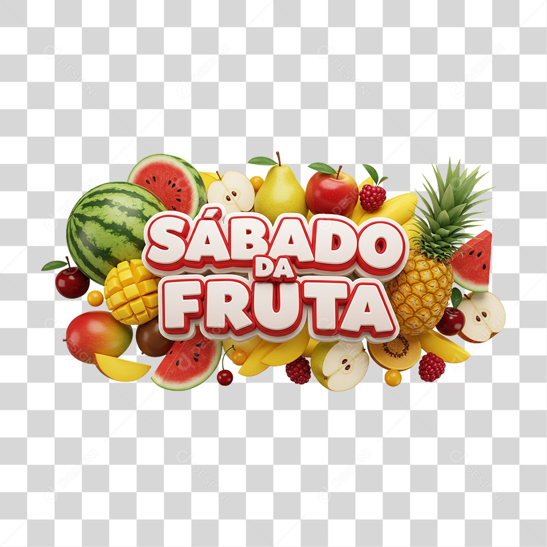 Selo 3D Sábado da Fruta PNG Transparente