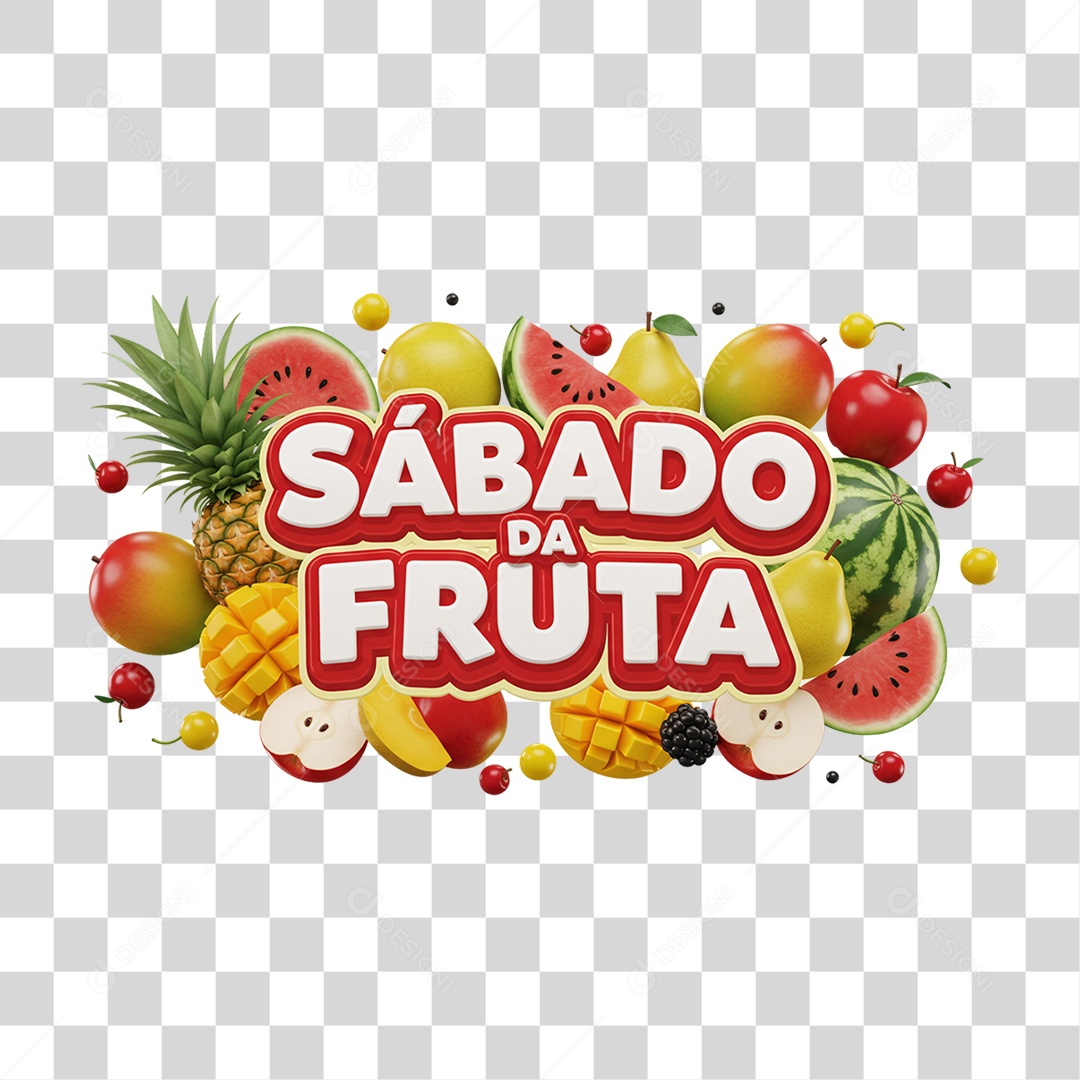 Selo 3D Sábado da Fruta PNG Transparente