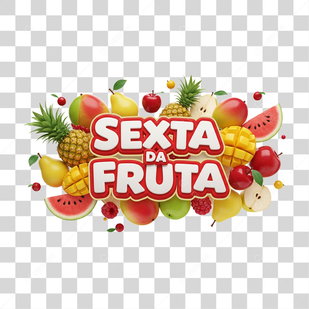 Selo 3D Sexta da Fruta PNG Transparente