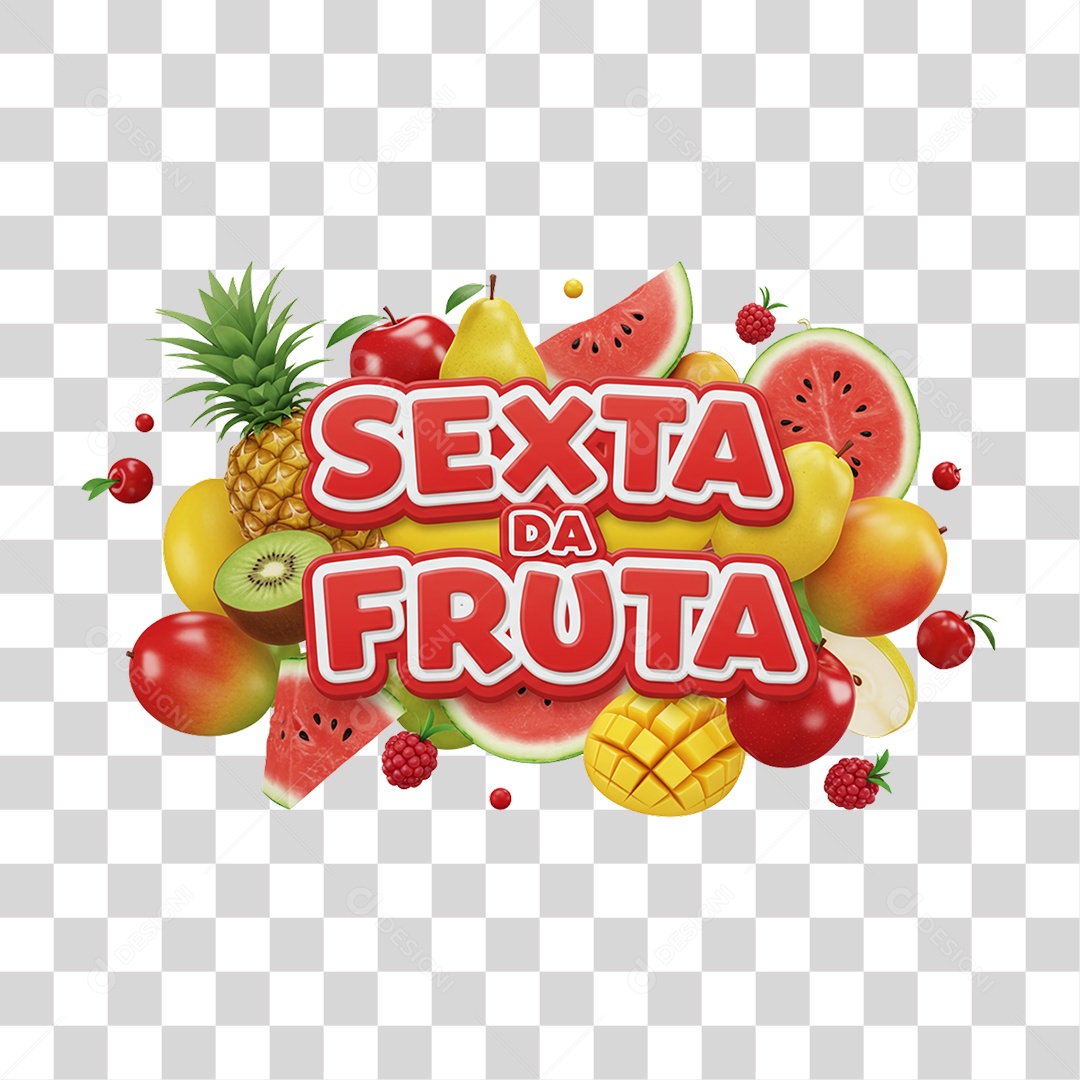 Selo 3D Sexta da Fruta PNG Transparente